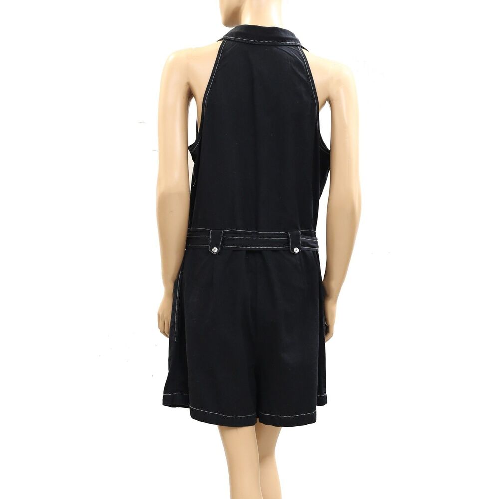 Free people Free-est Sunset Sail Romper Dress Collared Buttondown Black L 286094 - Picture 7 of 9